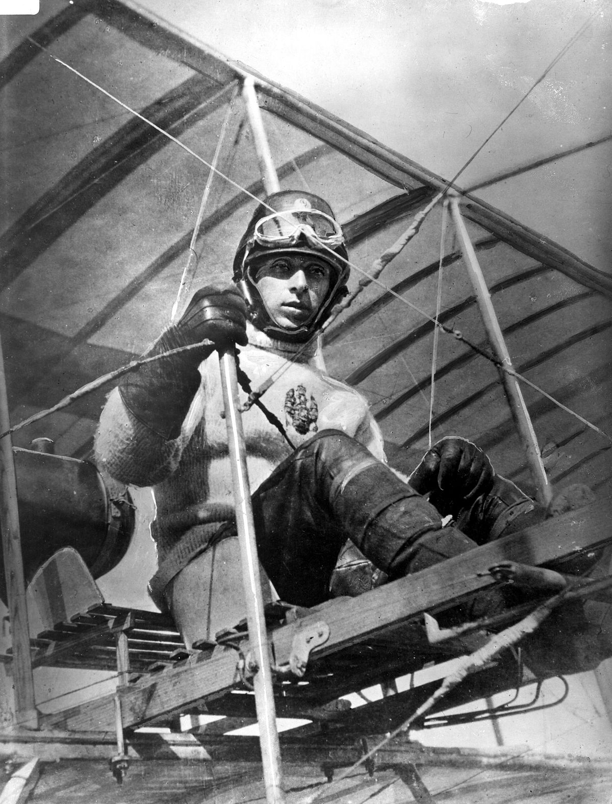 Major Alexander Procofieff de Seversky sits at the controls of an early aircraft circa 1914